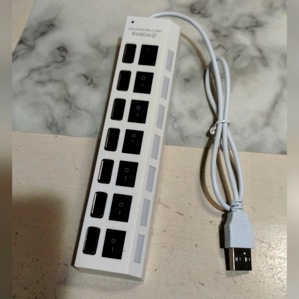 White USB Hub with Multiple Ports